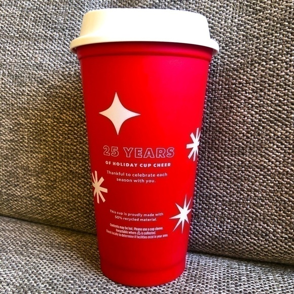 Starbucks Reusable Red Holiday Cup 16 oz Red 25 Years Christmas Holidays - Picture 4 of 10